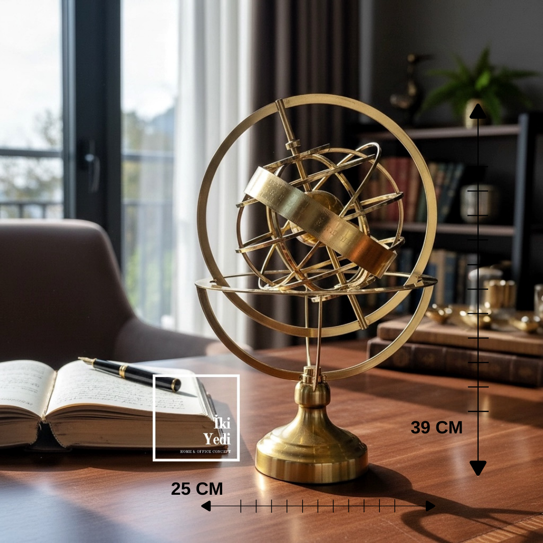 Wilcox Altın Renk Mini Armillary Küre 39 cm Masaüstü ve Kitaplıklar İçin Dekoratif Astronomi Objesi