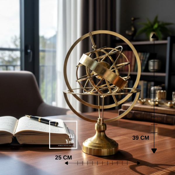 Wilcox Altın Renk Mini Armillary Küre 39 cm Masaüstü ve Kitaplıklar İçin Dekoratif Astronomi Objesi