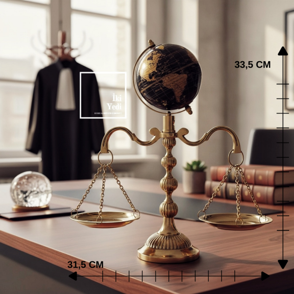 Occam Metal Adalet Terazisi Siyah Dünya Küresi Hukuk Bürosu Dekorasyonu Avukata Ofis Hediyesi Globe