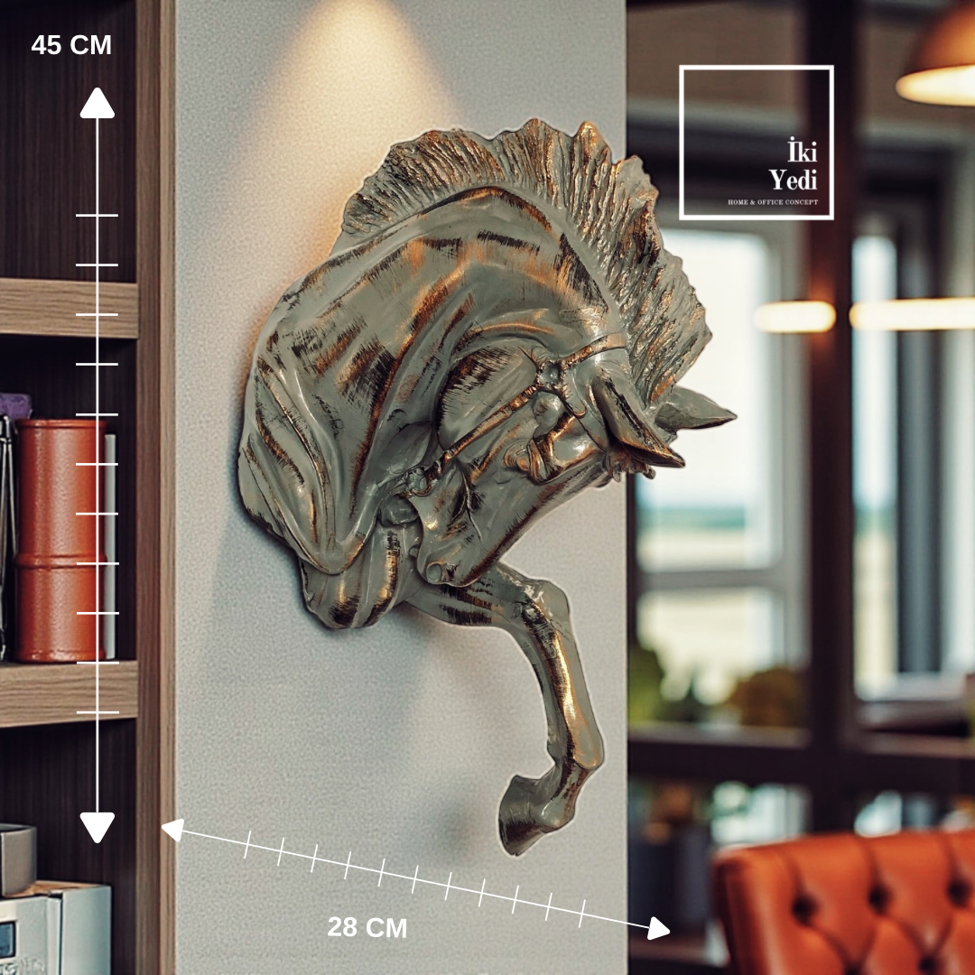 Turner Dekoratif At Başı Heykeli 45 cm, Duvar Dekoru, Polyester Obje, Ev ve Ofis Duvar Aksesuarı