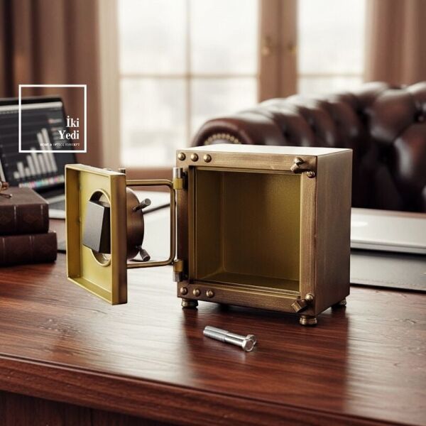 Solanke Para Kasası Tasarımlı Masa Saati, Masa Üstü Saat, Ofis Hediyesi Bankacı ve Finans Aksesuarı