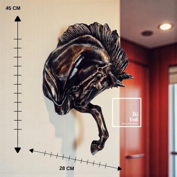 Turner Duvara Asma At Kafası Duvar Dekoru 45x28 cm At Figürü Ev ve Ofis Duvar Süsü Dekoratif Heykel