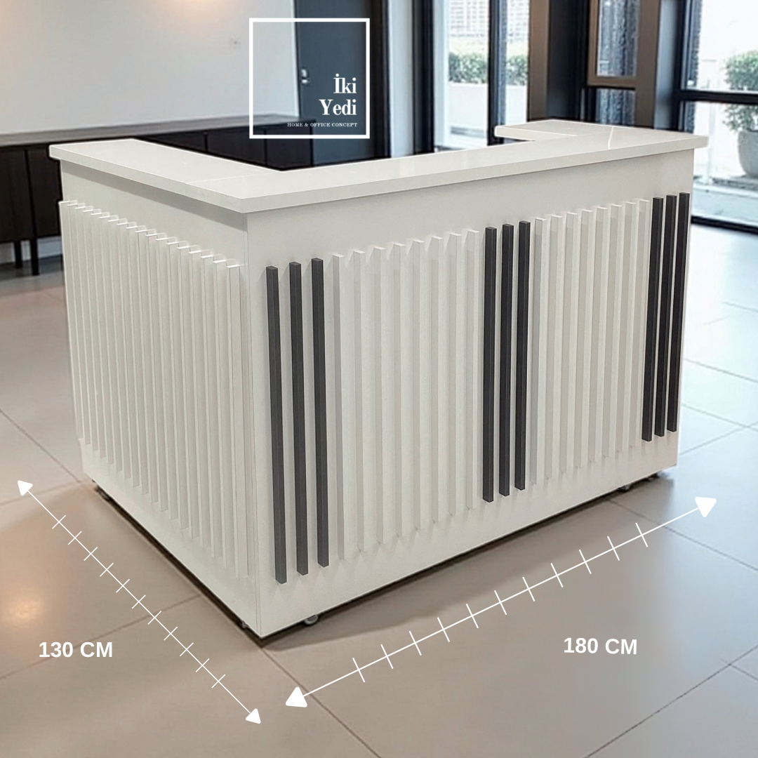 Francisco L Gri Beyaz Karşılama Bankosu, Resepsiyon Masası, Ofis Giriş Bankosu 180x130 cm