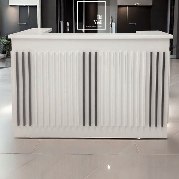 Francisco L Gri Beyaz Karşılama Bankosu, Resepsiyon Masası, Ofis Giriş Bankosu 180x130 cm