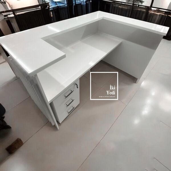 Francisco L Gri Beyaz Karşılama Bankosu, Resepsiyon Masası, Ofis Giriş Bankosu 180x130 cm