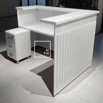 Francisco L Gri Beyaz Karşılama Bankosu, Resepsiyon Masası, Ofis Giriş Bankosu 180x130 cm