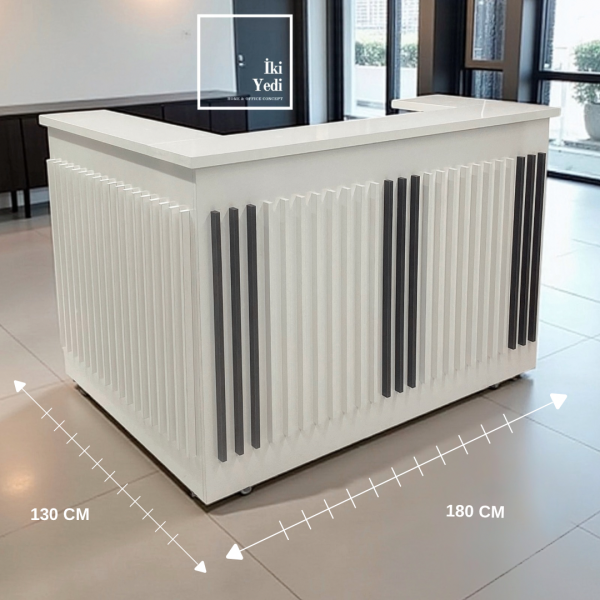 Francisco L Gri Beyaz Karşılama Bankosu, Resepsiyon Masası, Ofis Giriş Bankosu 180x130 cm