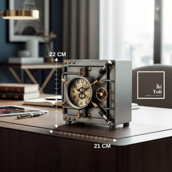 Solanke Kasa Tasarımlı Masa Saati, Masa Üstü Saat, Ofis Hediyesi, Bankacıya Hediye Finans Aksesuarı