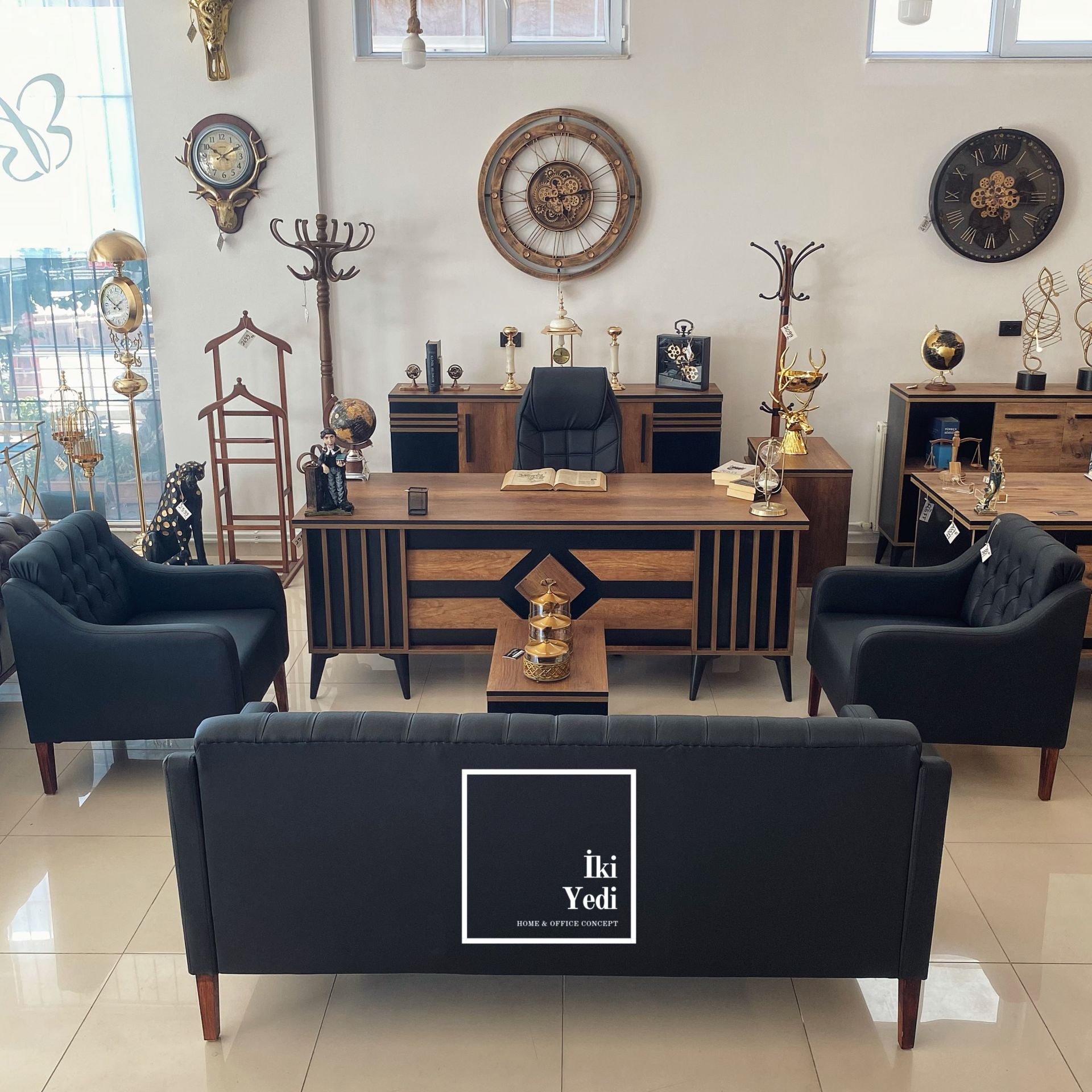 Brooklyn Şık Makam Oda Takımı 2 Metre Yönetici Masası Seti Ofis Mobilyası Büro Mobilyaları Patron Seti