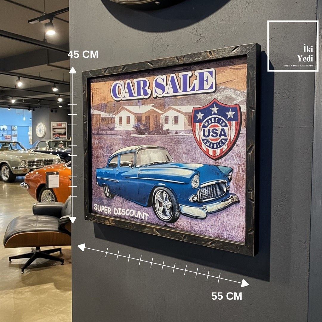 Vintage Araba Duvar Tablosu, Retro Otomobil Dekoru, Ofis Garaj Genç Odası Salon Duvar Aksesuarı Car