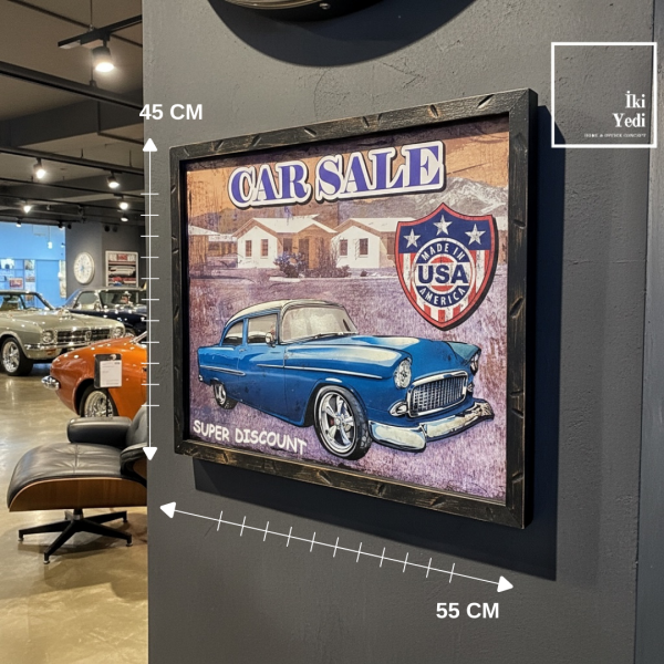 Vintage Araba Duvar Tablosu, Retro Otomobil Dekoru, Ofis Garaj Genç Odası Salon Duvar Aksesuarı Car