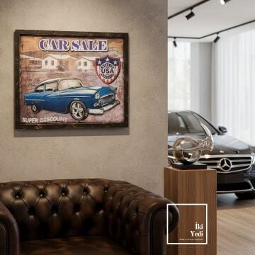Vintage Araba Duvar Tablosu, Retro Otomobil Dekoru, Ofis Garaj Genç Odası Salon Duvar Aksesuarı Car