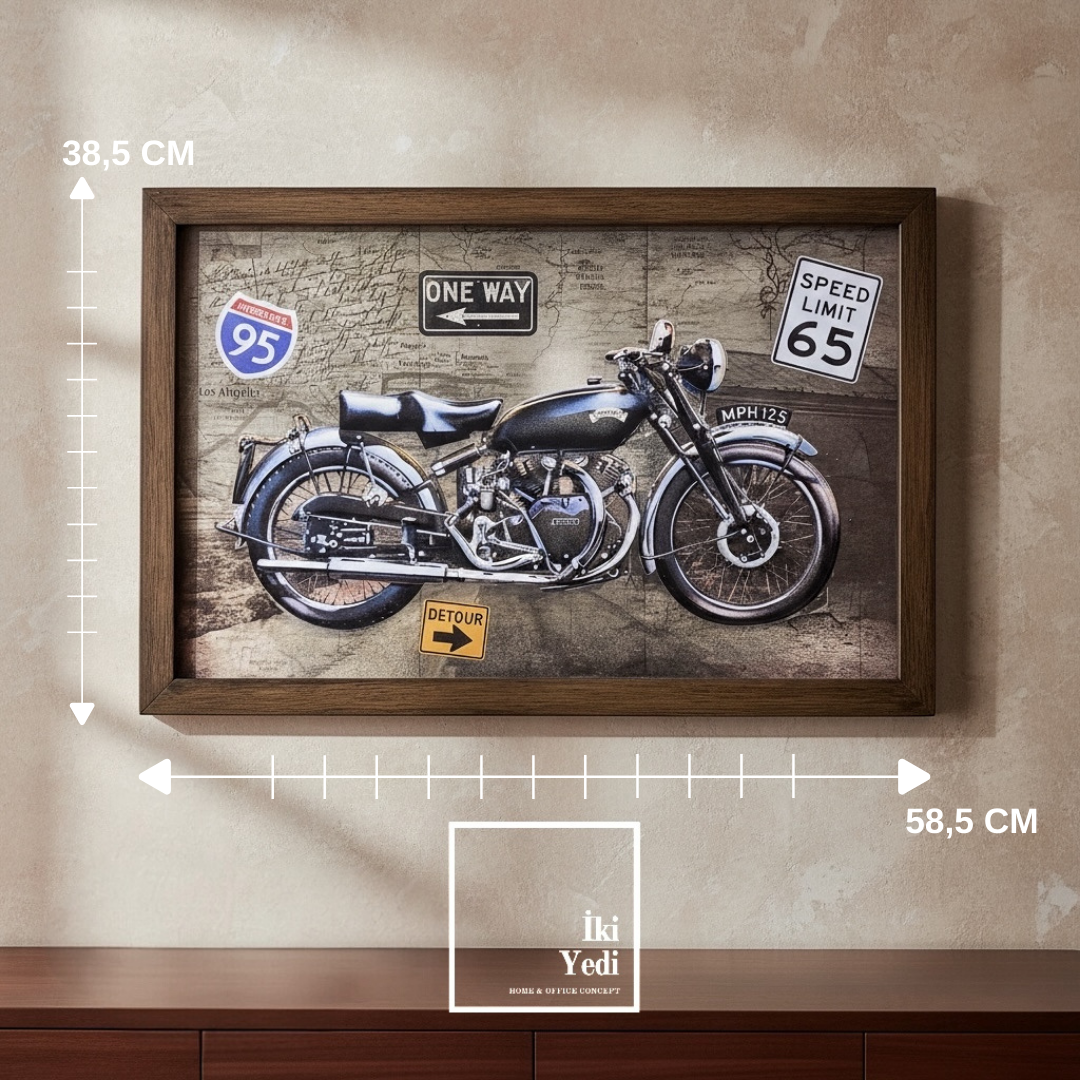 Vintage Motosiklet Duvar Tablosu, Retro Motor Dekoru, Ofis Garaj Salon Duvar Aksesuarı Genç Odası