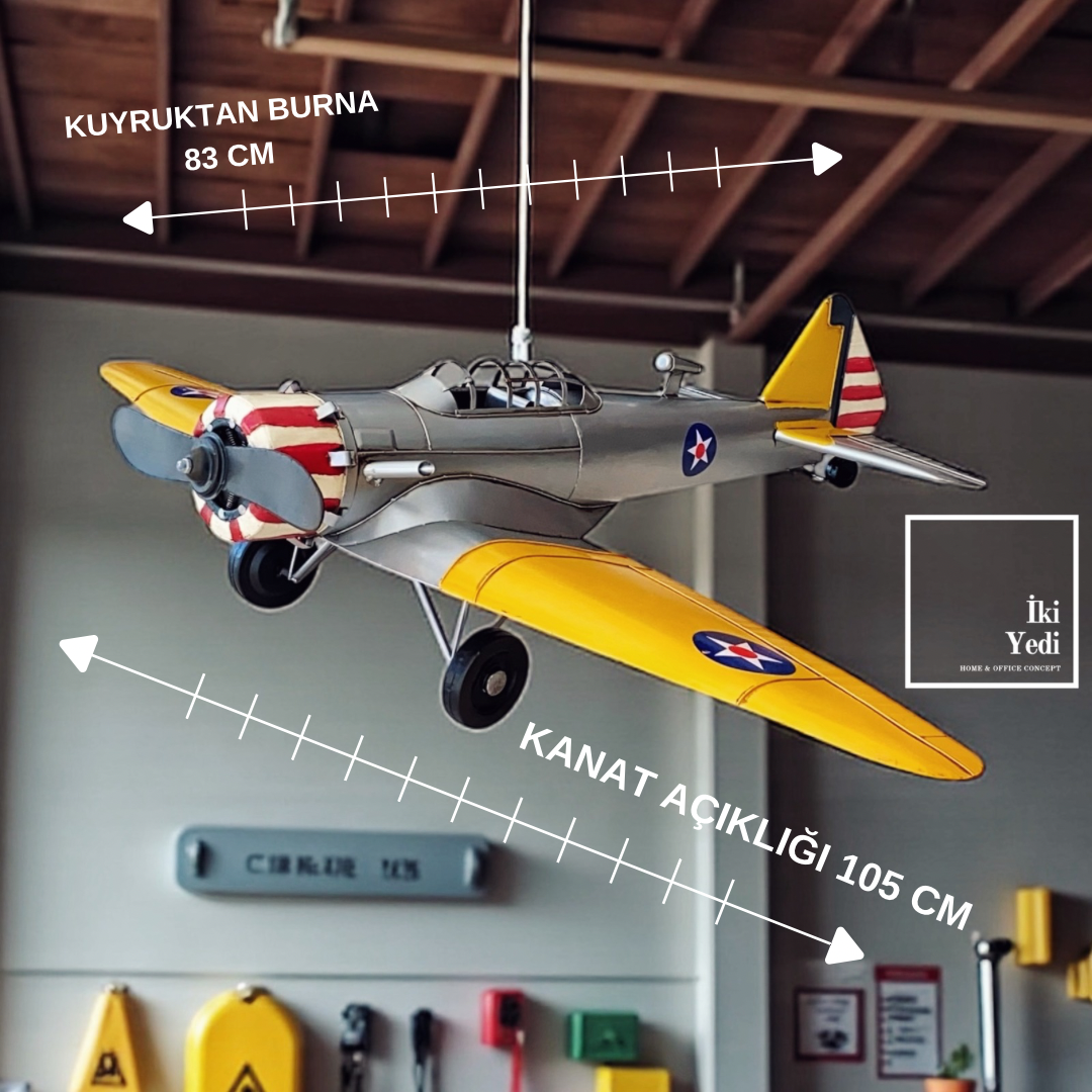 Dennehys Vintage Savaş Uçağı Maketi Metal Uçak Modeli Objesi Tavandan Asma Duvar Dekoru Retro Büyük
