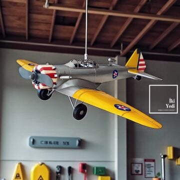 Dennehys Vintage Savaş Uçağı Maketi Metal Uçak Modeli Objesi Tavandan Asma Duvar Dekoru Retro Büyük