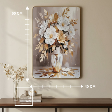 Laelius Vazolu Çiçek Desenli Duvar Tablosu 60x40 cm Salon ve Ofis Duvar Dekoru Gold Çerçeveli Tablo