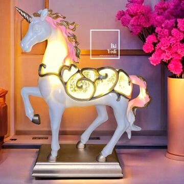 Tek Boynuzlı At Unicorn Figürlü Işıklı Dekoratif Lamba Kar Küresi Gece Lambası Sıradışı Hediye Obje