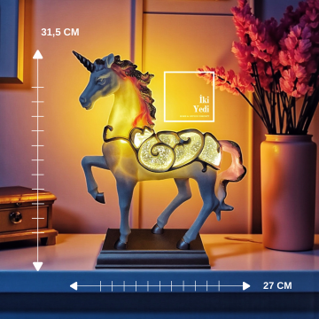 Tek Boynuzlı At Unicorn Figürlü Işıklı Dekoratif Lamba Kar Küresi Gece Lambası Sıradışı Hediye Obje