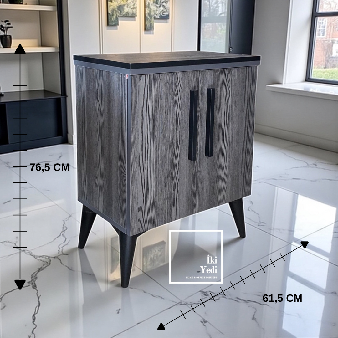 Bavyera Ofis Etajer, Modern Ofis Yazıcı Dolabı, Çift Kapaklı Gri Etajer, Ofis Mobilyası