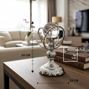 Lotche Cam Küreli Masa Üstü Metal Dekoratif Obje Modern Ofis Hediyesi Aksesuar Şık Salon Dekorasyon