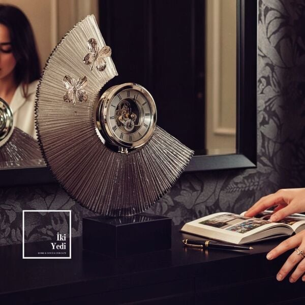 Catiline Mermer Kaideli Masa Saati Epoksi Gövdeli Lüks Konsol Saati, Özel Tasarım Salon Ofis Dekoru