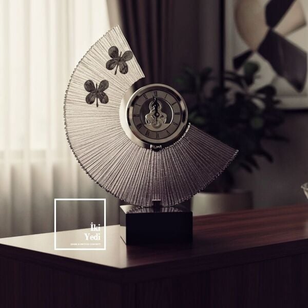 Catiline Mermer Kaideli Masa Saati Epoksi Gövdeli Lüks Konsol Saati, Özel Tasarım Salon Ofis Dekoru