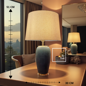 Emmanuel Seramik Gövdeli Masa Lambası 51 cm Yükseklik Şık Abajur, Ev ve Ofis Dekoratif Aydınlatma