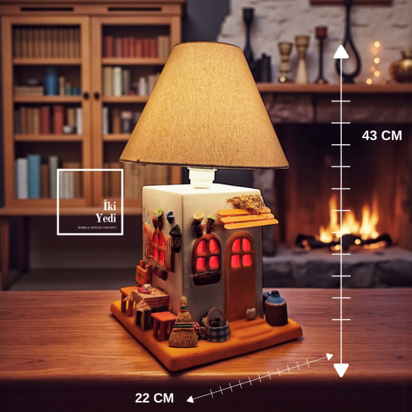 Halikarnas Ev Tasarımlı Masa Lambası 43 cm Yükseklik Dekoratif Abajur Sıcak Işık Ortam Aydınlatma