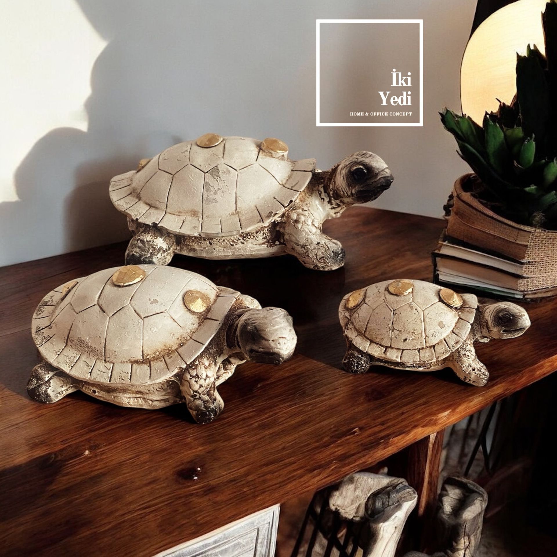 Karetta Karetta Kaplumbağa 3'lü Dekoratif Obje Seti Ev Hediyesi Dekorasyon Ürünleri Biblo Grubu