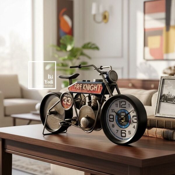 Fire Knight 33 Motosiklet Masa Saati, Retro Metal Dekor Ofis ve Ev için Özel Tasarım Obje Hediyelik