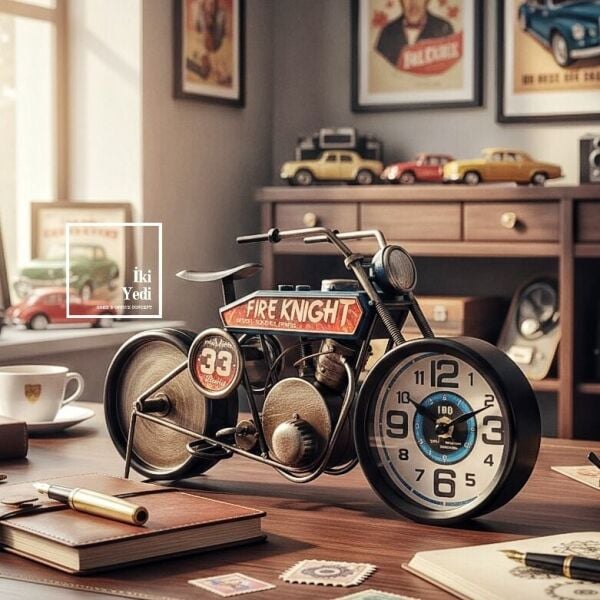 Fire Knight 33 Motosiklet Masa Saati, Retro Metal Dekor Ofis ve Ev için Özel Tasarım Obje Hediyelik