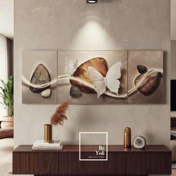 Vierordt Kabartma Altın Detaylı 3 Parça Duvar Tablosu Lüks Salon & Ofis Duvar Dekoru Seti Modern