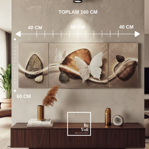 Vierordt Kabartma Altın Detaylı 3 Parça Duvar Tablosu Lüks Salon & Ofis Duvar Dekoru Seti Modern