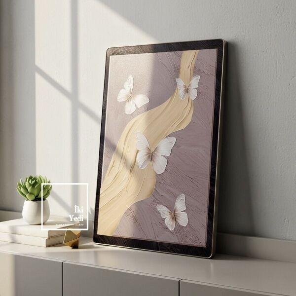Lujas Kabartma Kelebek Figürlü Duvar Tablosu Altın Detaylı Lüks Dekorasyon Salon ve Ofis Duvar Süsü