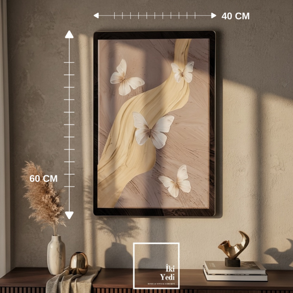 Lujas Kabartma Kelebek Figürlü Duvar Tablosu Altın Detaylı Lüks Dekorasyon Salon ve Ofis Duvar Süsü