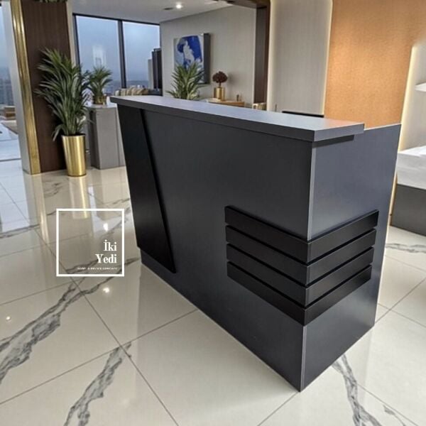 Prefet Antrasit Siyah Karşılama Bankosu, 160 cm Modern Resepsiyon Masası, Ofis ve Mağaza Giriş Bankosu