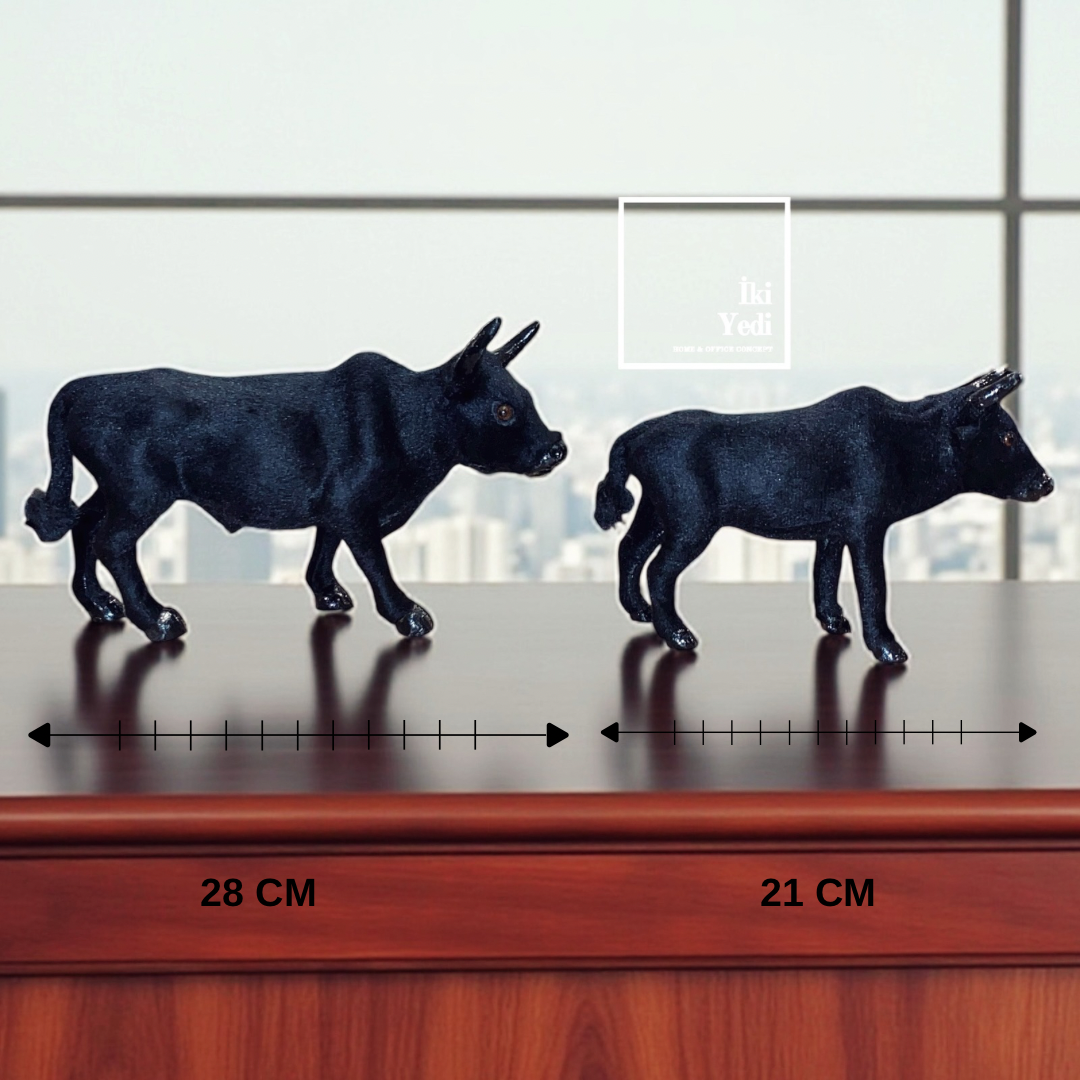 Hunlee Siyah Dekoratif Boğa Figürü Seti – 28 cm ve 21 cm Heykel, Modern Ev ve Ofis Aksesuarı