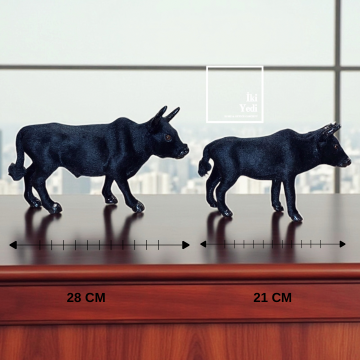 Hunlee Siyah Dekoratif Boğa Figürü Seti – 28 cm ve 21 cm Heykel, Modern Ev ve Ofis Aksesuarı