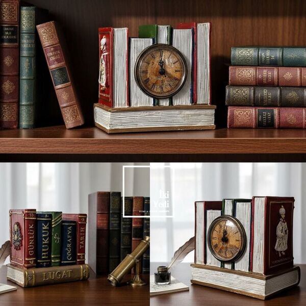 Kanuni Sultan Süleyman Figürlü Kalemlikli Masa Saati Tarihi Ofis Hediyesi Osmanlı Temalı Dekor Şık