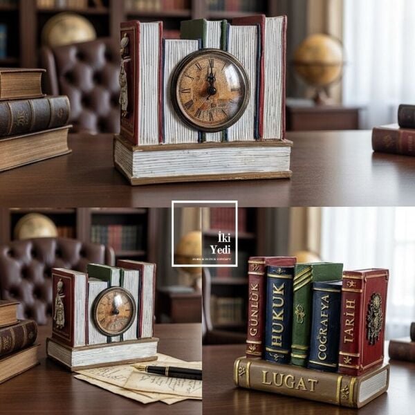 Kanuni Sultan Süleyman Figürlü Kalemlikli Masa Saati Tarihi Ofis Hediyesi Osmanlı Temalı Dekor Şık