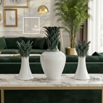 Hannah Lüks 3’lü Vazo ve Mumluk Seti, Modern Salon Dekoru Şık Orta Sehpa ve Konsol Aksesuarı VIP Ev