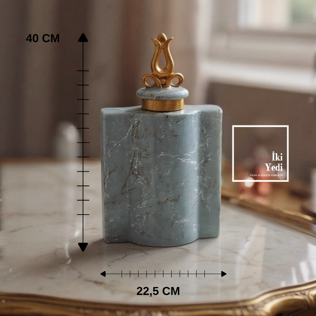 Verniew Dekoratif Kapaklı Vazo Obje Salon Antre Konsol Üstü Aksesuar, Şık Ev Ofis Dekorasyonu