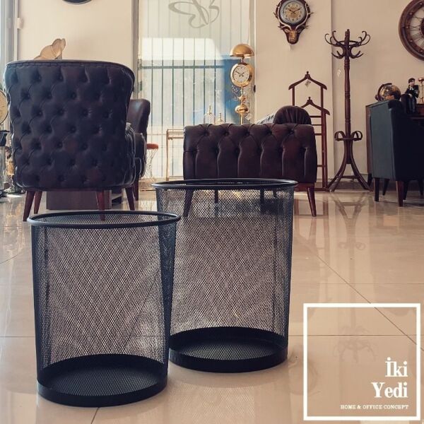 Dylan Siyah Çöp Kovası Metal Çöp Kutusu Ofis Tipi Endüstriyel Tasarım Minimalist Büro Aksesuar Gereçleri 26,5 cm