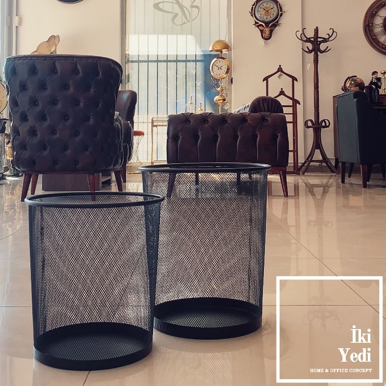 Dylan Siyah Çöp Kovası Metal Çöp Kutusu Ofis Tipi Endüstriyel Tasarım Minimalist Büro Aksesuar Gereçleri 30 cm
