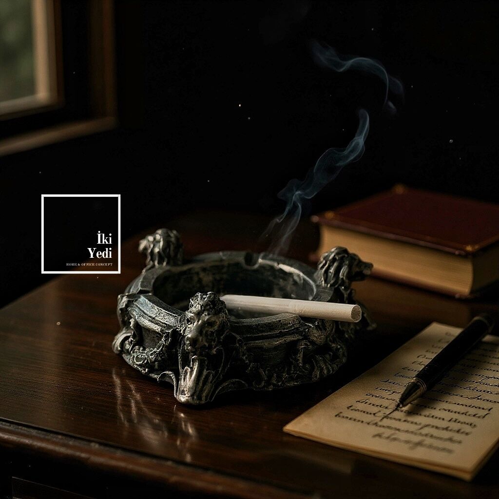 Orci Aslan Figürlü Antik Küllük Dekoratif Kültablası Retro Masa Üstü Obje Ev Ofis Aksesuarı Ekonomi