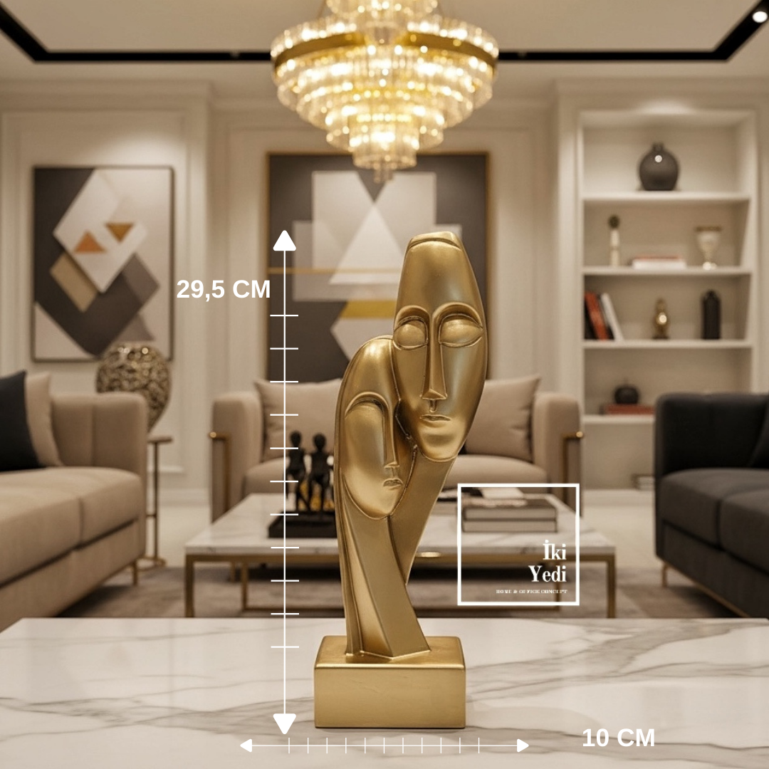 Sanders Modern Altın İkili Yüz Heykeli Soyut Sanat Biblo, Lüks Ev Ofis Masa Üstü Dekoratif Obje Şık