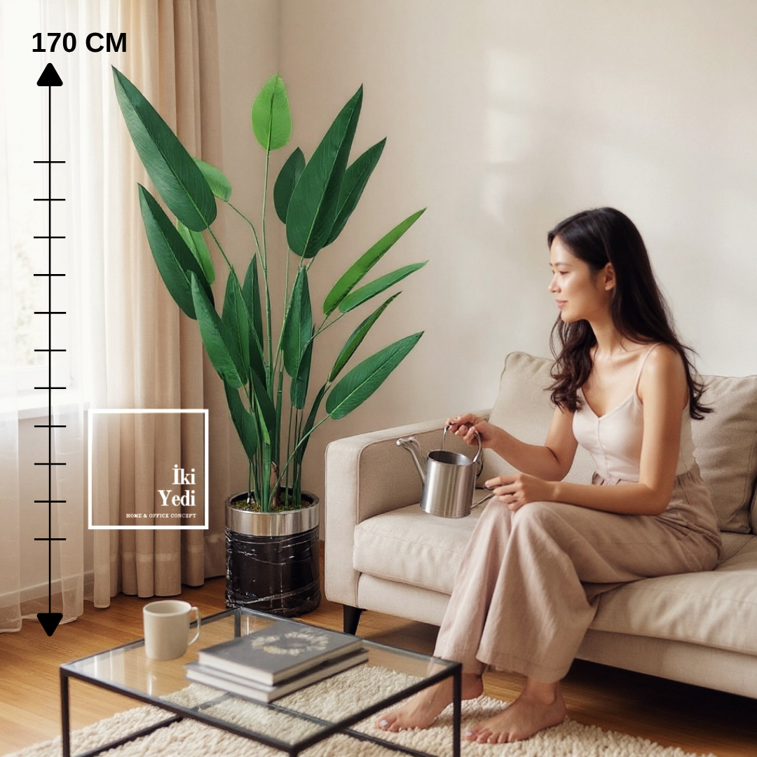 Sharon 170 - 200 cm Dekoratif Yapay Ağaç Salon Ofis Otel İç Mekân Karşılama Yapay Bitki Saksı Çiçek