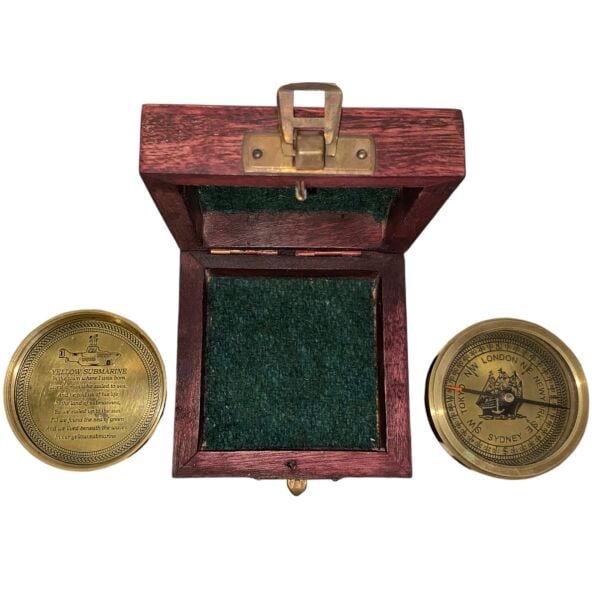 Kookaburra Kuşu Figürlü Vintage Ahşap Kutulu Pirinç Pusula Denizci Tema Dekoratif Antik Hediye Obje