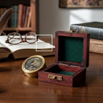 Kookaburra Kuşu Figürlü Vintage Ahşap Kutulu Pirinç Pusula Denizci Tema Dekoratif Antik Hediye Obje