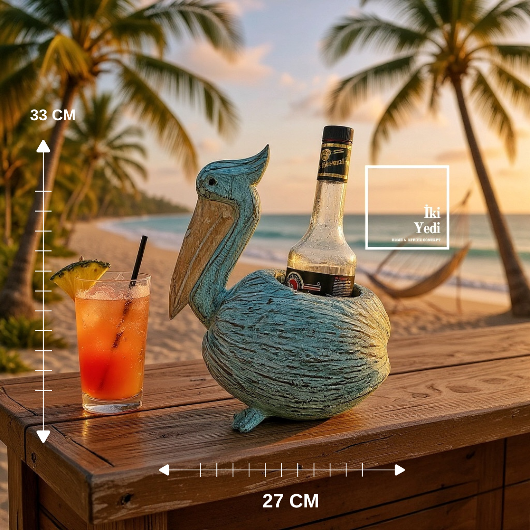 Pelikan Şeklinde Dekoratif Şişelik | Retro Tasarım Şişe Tutucu | Ev, Bar ve Cafe Dekorasyonu Hediye